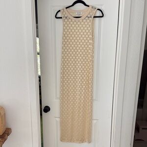 Sheer Beige Checkered Dress